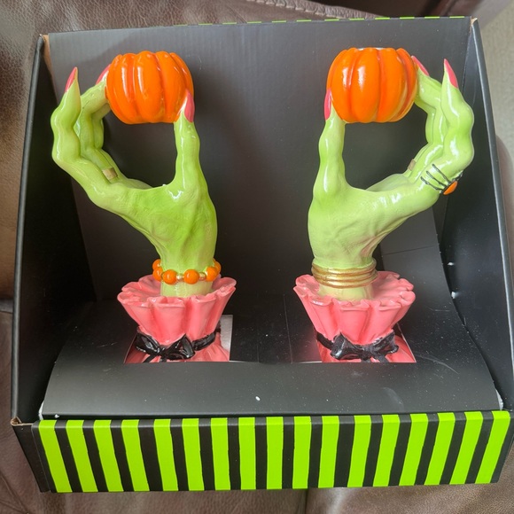 Pastel Witch Hands Halloween Candle Stick Holder Set - Broomstick Boulevard - Picture 1 of 8